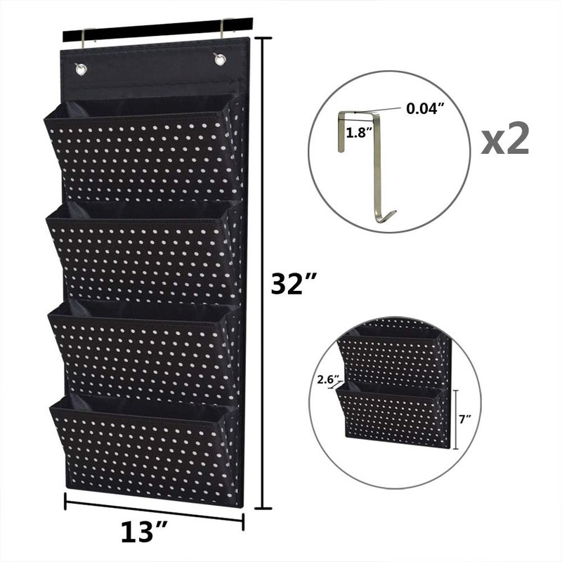 Eamay 4 Pocket White Dots Wall Mount/Over Door File Hanging Storage Organizer - Office Supplies, School, Classroom, Office or Home Use - Image 3